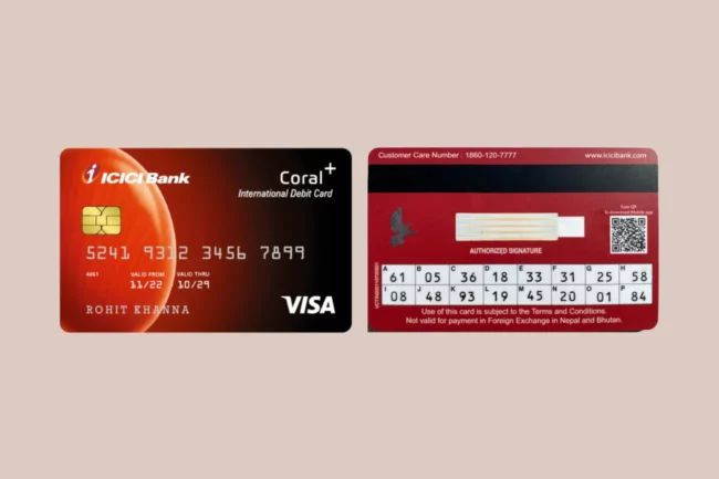 icici debit card image with grid number