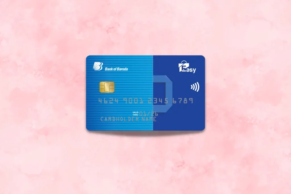 Bank of Baroda Easy Credit Card With Pink Pattern Background
